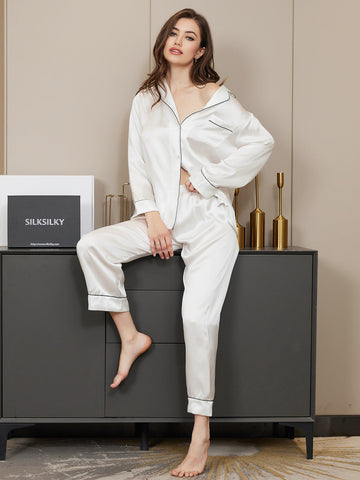 PLAIN SILK NIGHT SUIT - WHITE (Baggy trouser)