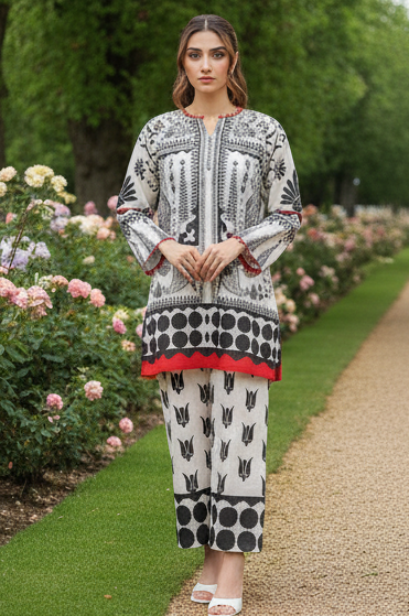 2 Piece Trending Printed Dress in Premium Lawn Fabric