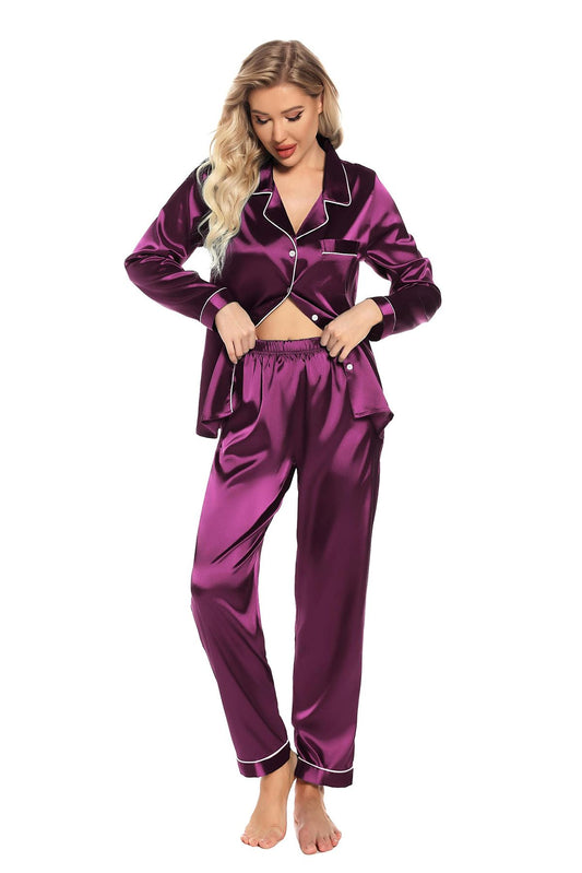 PLAIN SILK NIGHT SUIT - PURPLE