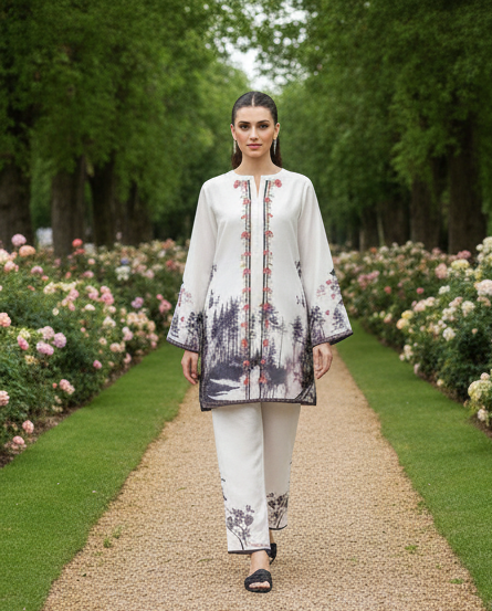 2 Piece Trending Printed Dress in Premium Lawn Fabric