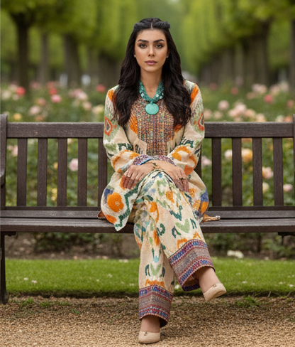 2 Piece Trending Printed Dress in Premium Lawn Fabric