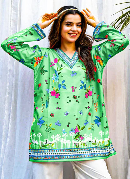 Green Saiyaara – Printed Crepe Silk Co-ord Set | Stylish 2-Piece Women’s Outfit
