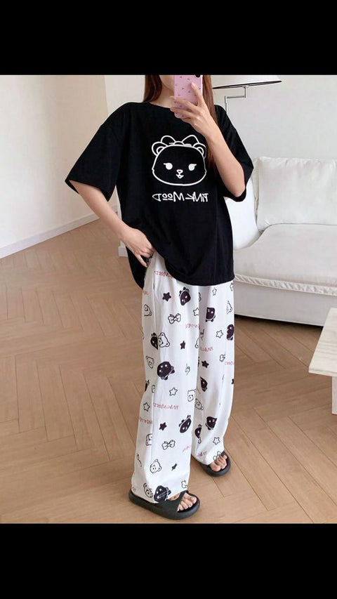 Pink Mood Print Soft Cotton PJ Suit