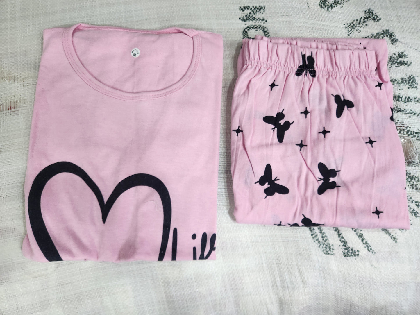 Butterfly Pink Printed Night Suit