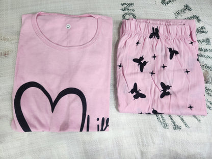 Butterfly Pink Printed Night Suit