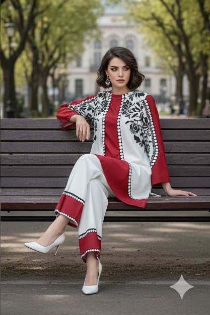 Red FLORAL 2 PIECE -ELEGANT KURTA SET