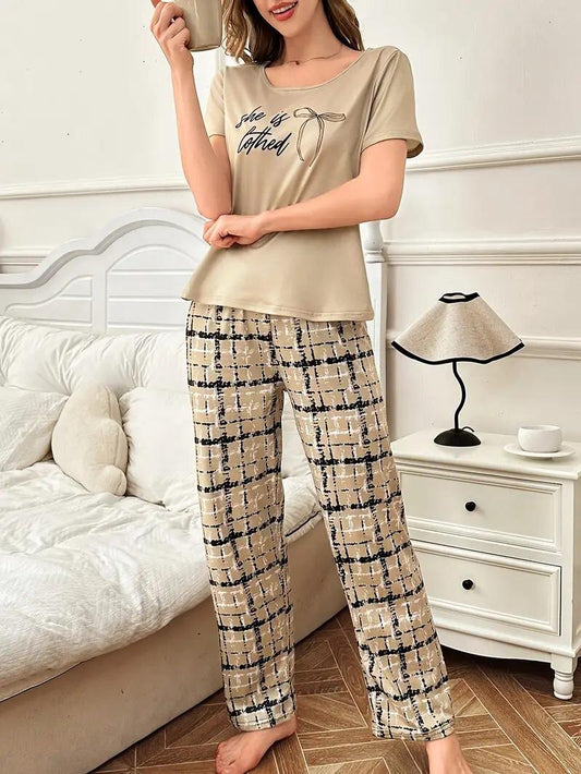 MJ Ribbon Print Soft Cotton PJ Suit 01