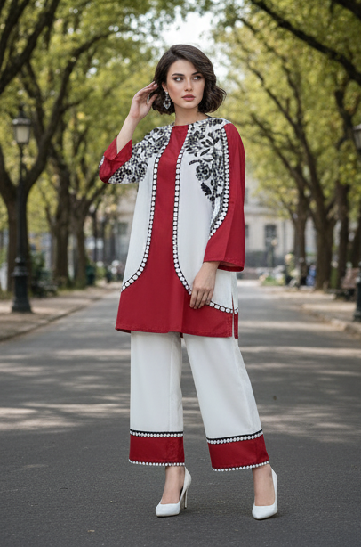 Red FLORAL 2 PIECE -ELEGANT KURTA SET