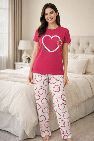 STRABERRY HEART DARK PINK PJ SUIT