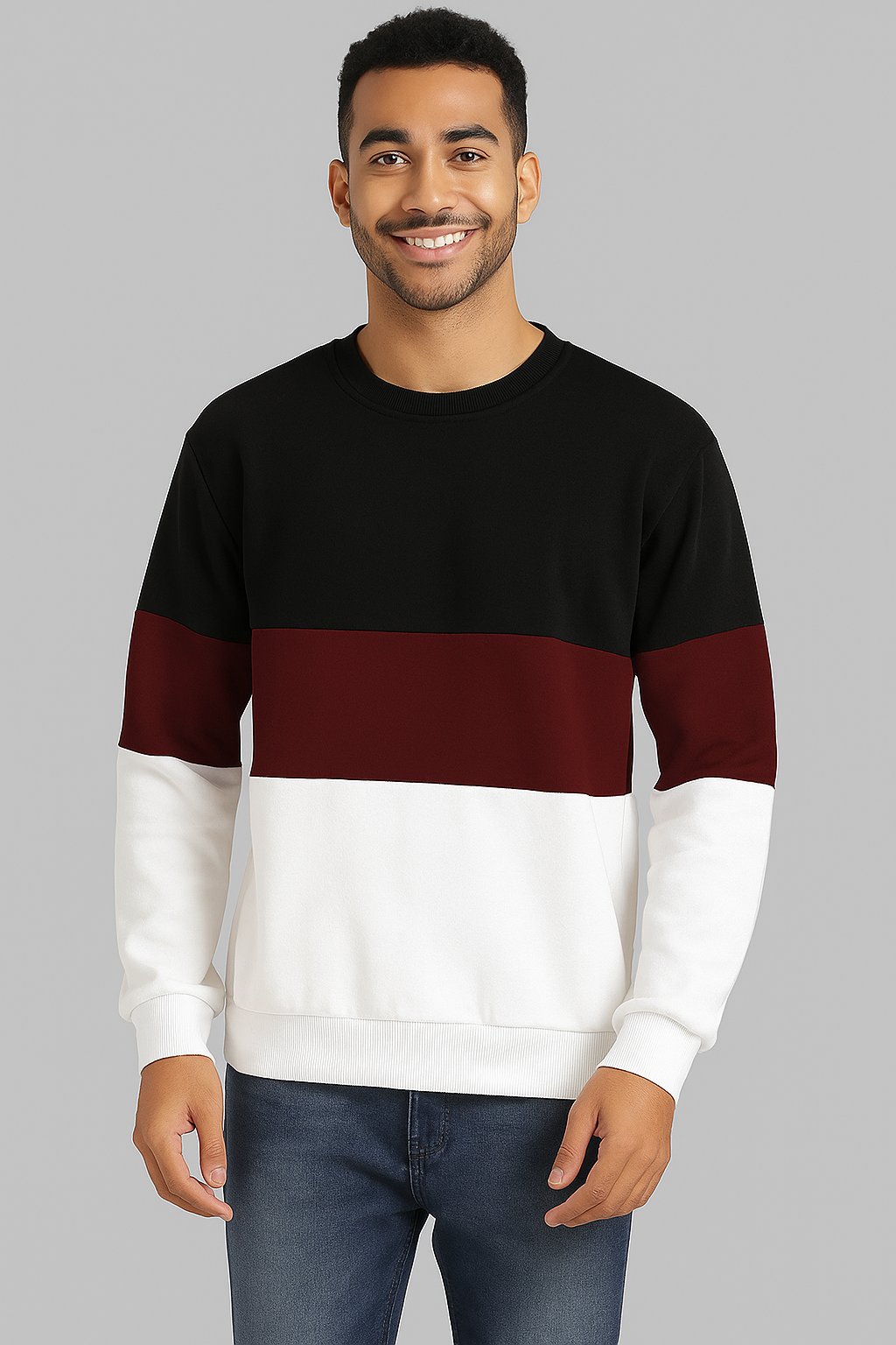 Black Maroon And White Block SweatShirt