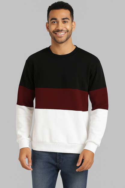Black Maroon And White Block SweatShirt