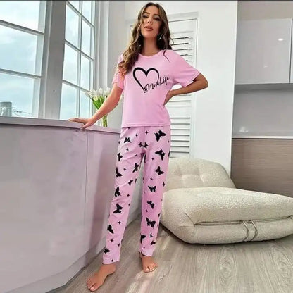 Butterfly Pink Printed Night Suit