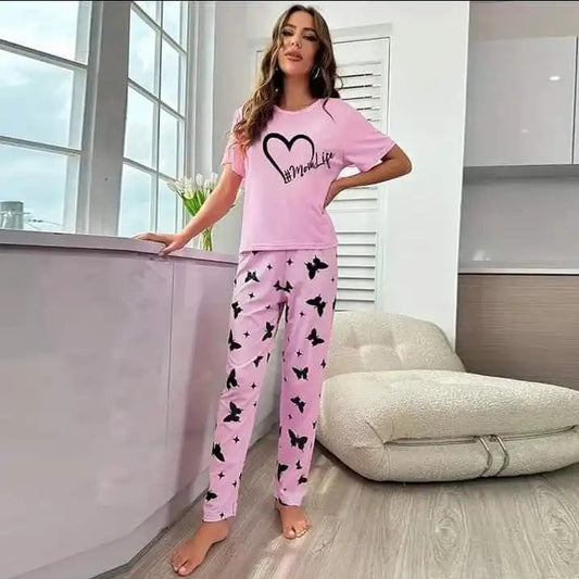 Butterfly Pink Printed Night Suit