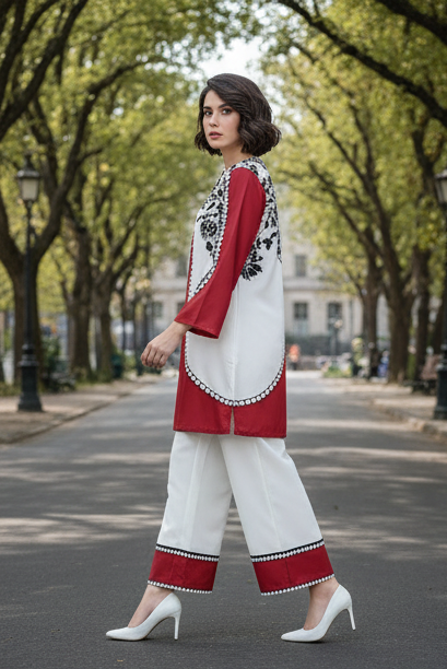 Red FLORAL 2 PIECE -ELEGANT KURTA SET