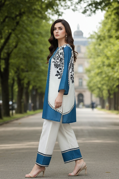 Blue FLORAL 2 PIECE -ELEGANT KURTA SET