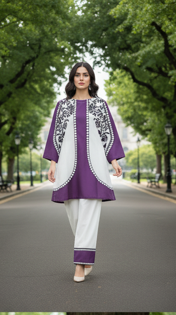 Purple FLORAL 2 PIECE -ELEGANT KURTA SET