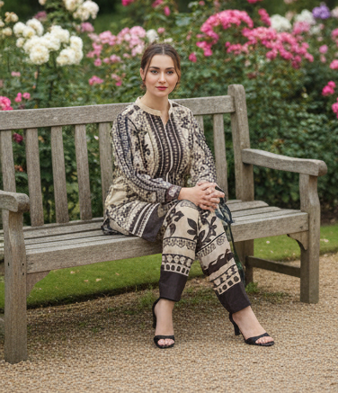 Black Hania Amir Trending Printed Dressc in Premium Lawn Fabric